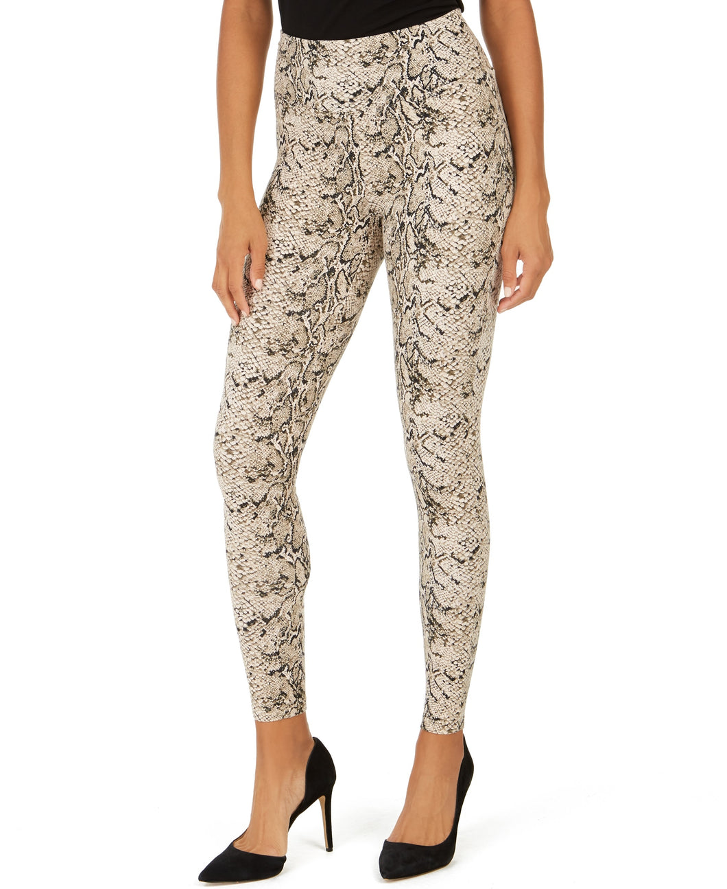 INC Women's Shaping Texture Full-Length High-Rise Leggings, Snakeskin, M