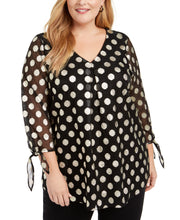 Load image into Gallery viewer, Alfani Plus Women&#39;s Metallic-Dot Sheer-Sleeve Top, Gold Dot Lure, 0X
