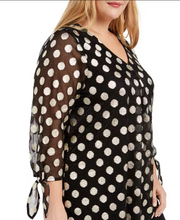 Load image into Gallery viewer, Alfani Plus Women&#39;s Metallic-Dot Sheer-Sleeve Top, Gold Dot Lure, 0X

