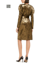 Load image into Gallery viewer, INC Women&#39;s Puff Long Sleeve Crushed Velvet Wrap Dress, Silver, M

