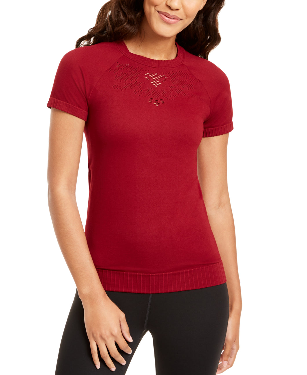 Ideology Women's Seamless Perforated Athletic Top, Cherry Pie, XL
