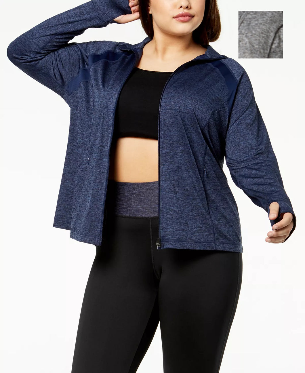 Ideology Women's Plus Size Rapidry Performance Zip Jacket, Noir, 2X