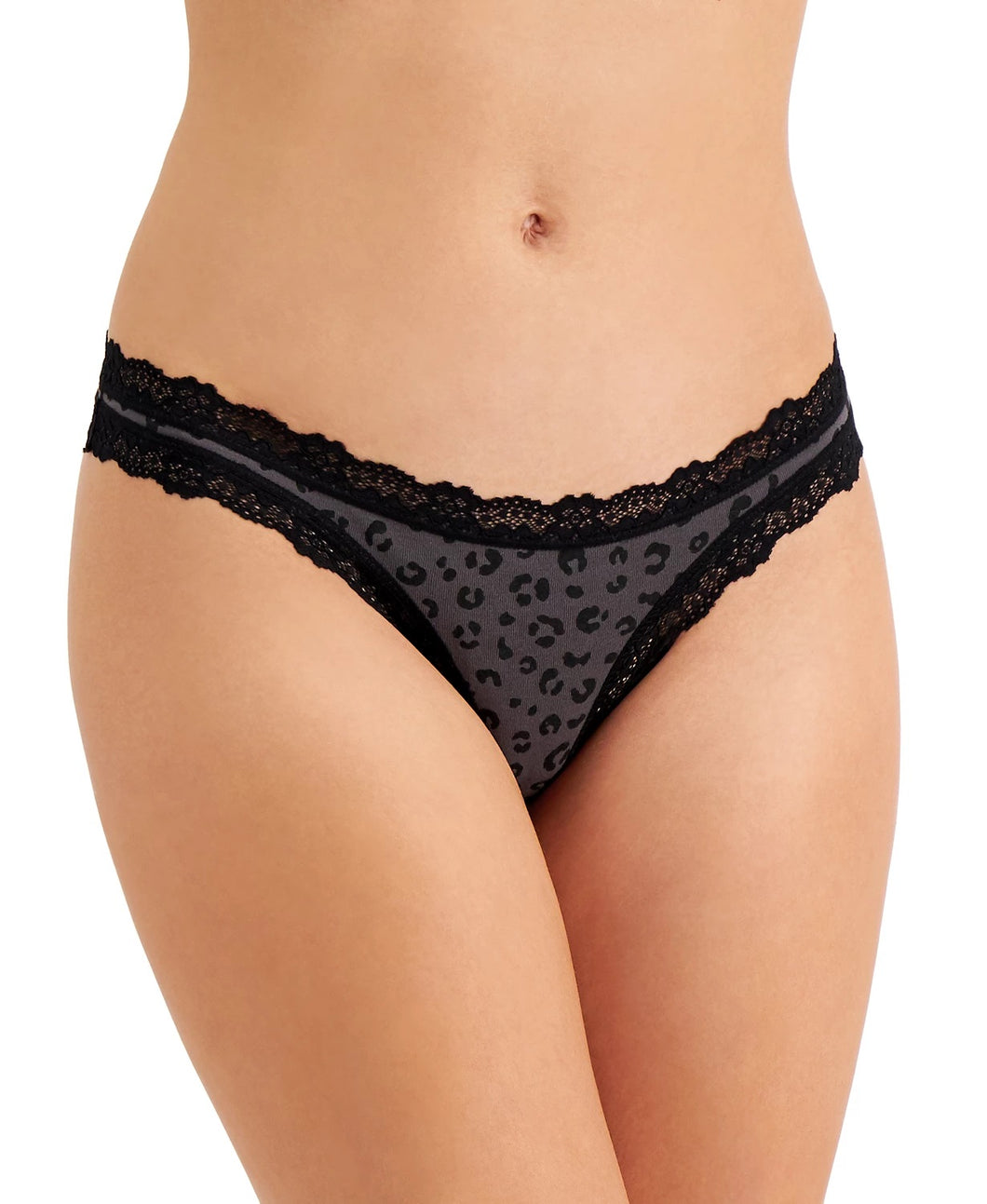 Jenni by Jennifer Moore Women's Lace-Trim Thong, Grey, Small