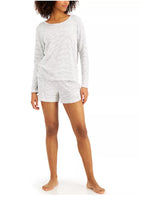 Load image into Gallery viewer, Alfani Women&#39;s Long-Sleeve Striped Cozy Shorts Pajama Set, Grey, S
