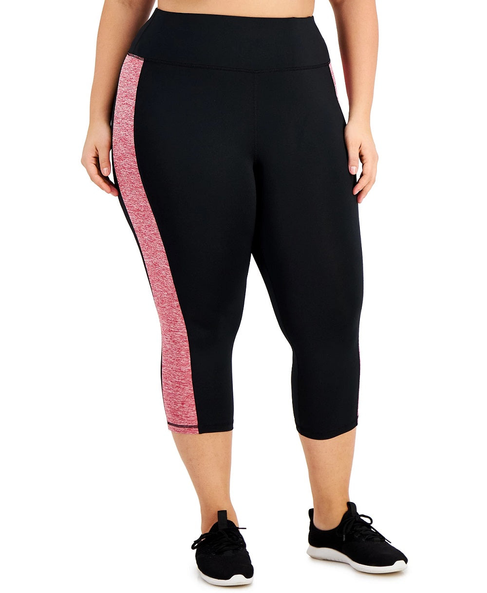 ID Ideology Women Plus Size Colorblock Leggings, Noir Peachberry, 1X