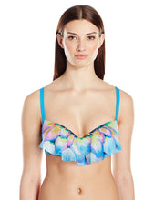 Load image into Gallery viewer, Coco Reef Women&#39;s Floral Ruffle Underwire Bikini Top, Blue, 36-38D
