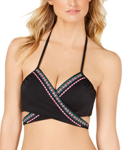 Load image into Gallery viewer, Sundazed Women&#39;s Underwire Wrap Bikini Top, Black Multi, 36B
