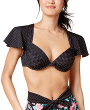 Load image into Gallery viewer, Sundazed Women&#39;s Flutter-Sleeve Dot Print Bra-Sized Bikini Top, 32D
