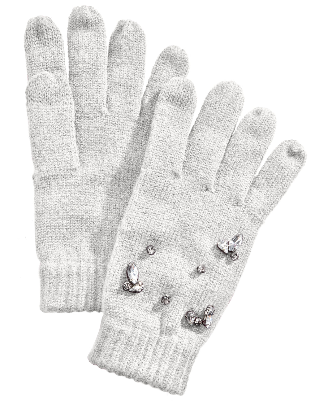 INC Women's Gemstone-Embellished Tech Soft Gloves, White, One Size