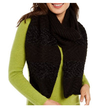 Load image into Gallery viewer, INC Chenille Striped Arrow-Stitch Muffler Scarf Black, O/S
