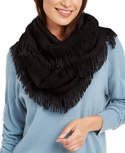 Load image into Gallery viewer, INC Women&#39;s Raschel-Knit Loop Scarf With Fringe, Black, One Size
