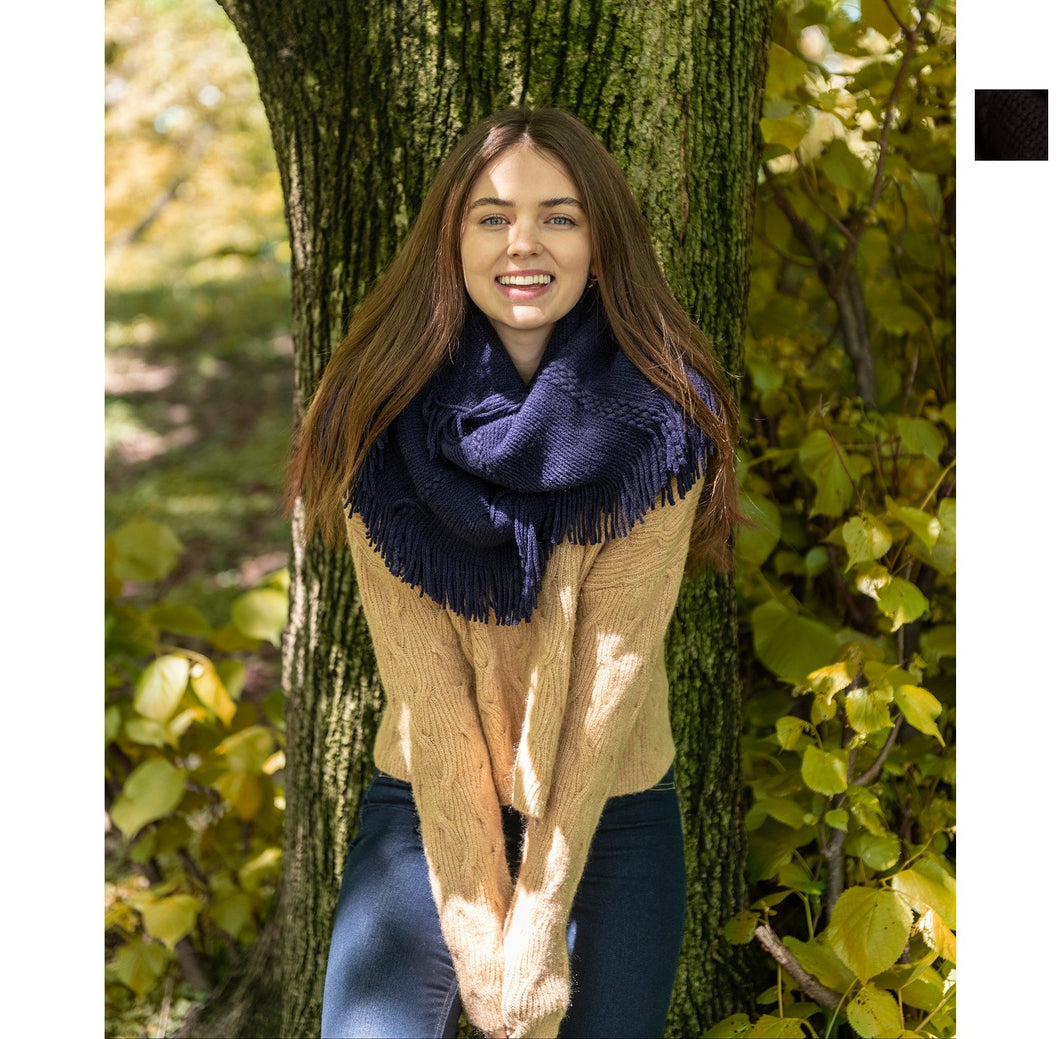 INC Women's Raschel-Knit Loop Scarf With Fringe, Black, One Size