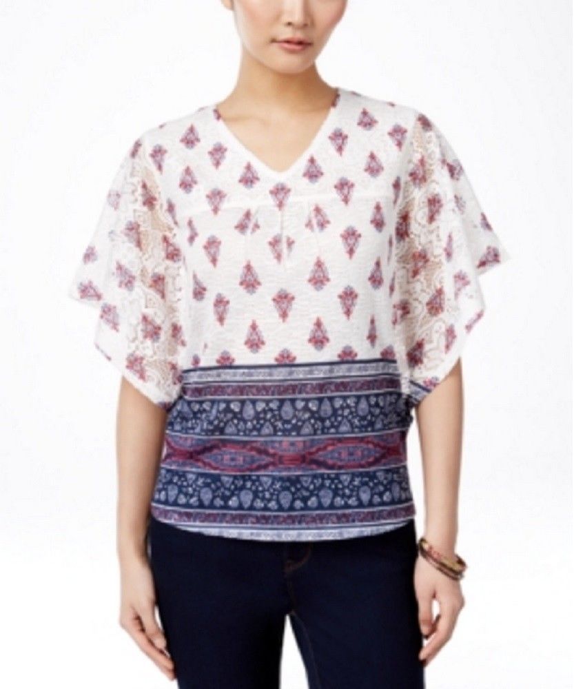 Style & Co Womens New $35.99 Short-sleeve Handkerchief-hem Americana Medly (XL)