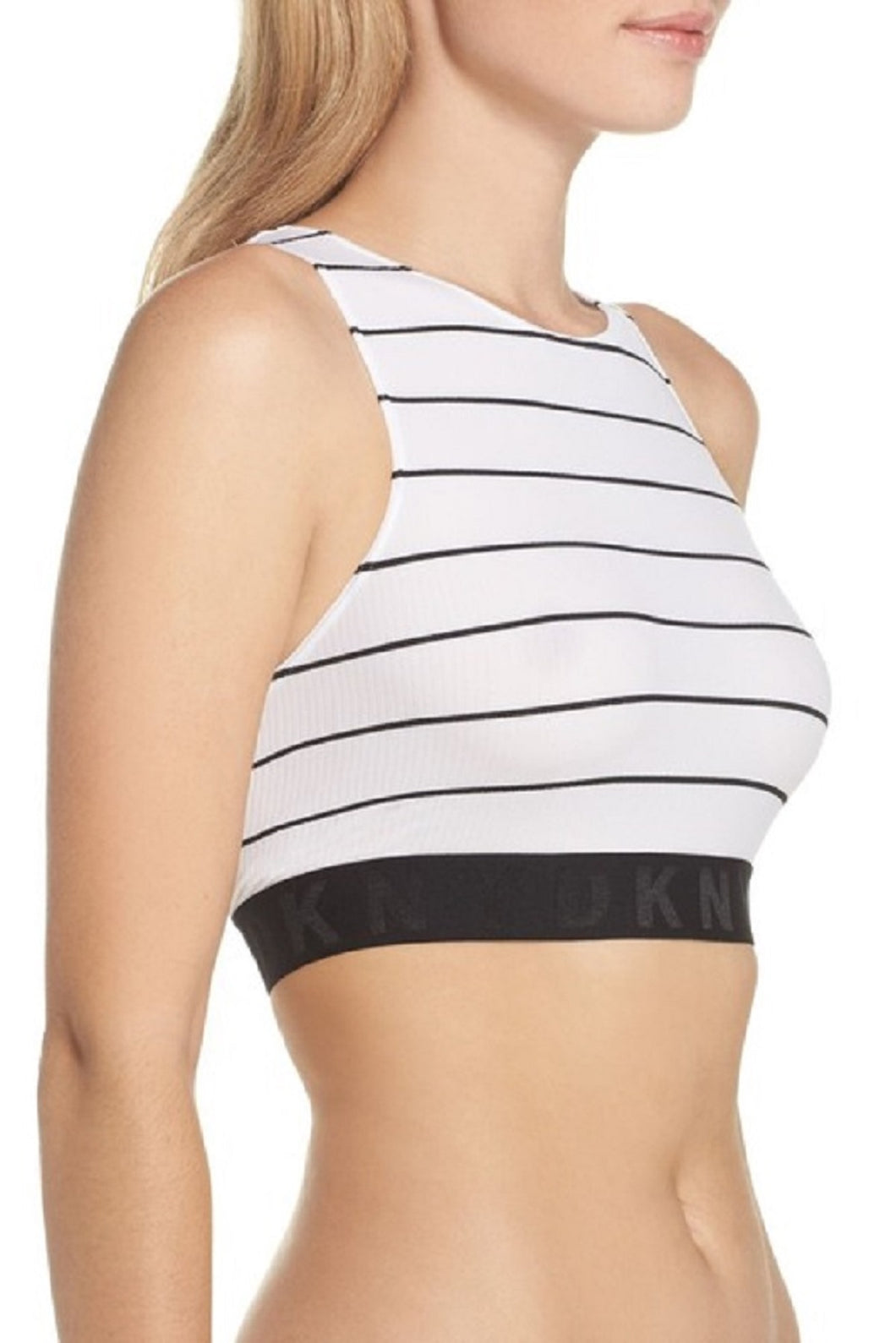 DKNY Women's Lite wear Seamless Ribbed Crop Top Bralette, White, M