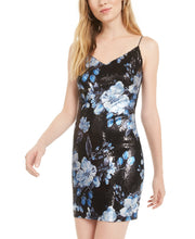 Load image into Gallery viewer, B Darlin Juniors Women&#39;s V-neck Sequined Sheath Dress, Blk/Roy, 9/10/M
