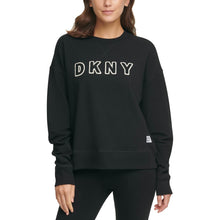Load image into Gallery viewer, DKNY Women&#39;s Logo Crewneck Fleece Pullover Sweatshirt, Black, M
