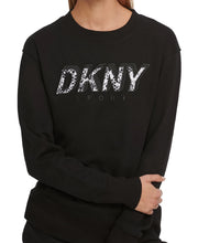 Load image into Gallery viewer, DKNY Sport Women&#39;s Crewneck Printed-Logo Fleece Sweatshirt, Black, S
