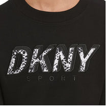 Load image into Gallery viewer, DKNY Sport Women&#39;s Crewneck Printed-Logo Fleece Sweatshirt, Black, S
