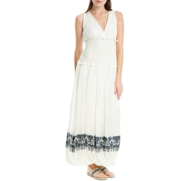 Leon Max Women's Limited Edition Embossed Ribbed Maxi Dress, Ivory, Medium