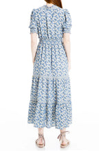 Load image into Gallery viewer, Max Studio Women&#39;s V-Neck Puff Sleeve Floral Tiered Dress, Blue, XS
