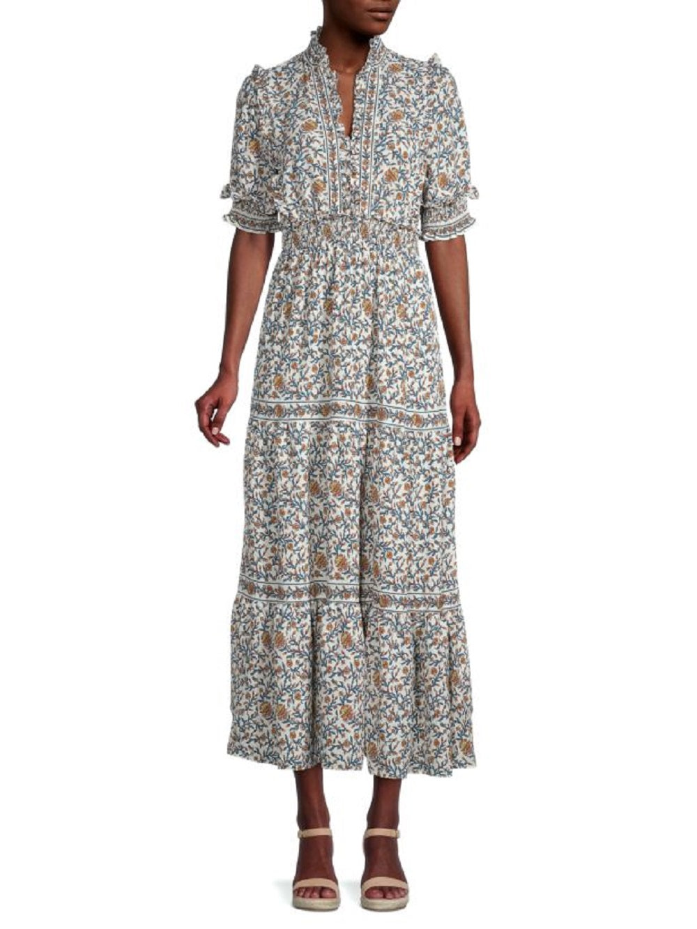 Max Studio Women's Tiered Floral Midi Dress, Cream Multi, M