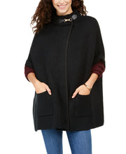 Load image into Gallery viewer, Cejon Women's Bird's Eye Riding Welt Pockets Cape Poncho, Black

