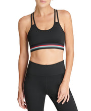 Load image into Gallery viewer, DKNY Sport Women&#39;s Stripe Racerback Mid-Impact Sports Bra, Black, S
