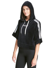 Load image into Gallery viewer, DKNY Women&#39;s Sport Logo Bell-Sleeve Velour Cropped Hoodie, Black, S
