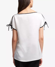 Load image into Gallery viewer, DKNY Women's Contrast-Trim Top, Ivory, XS
