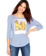Load image into Gallery viewer, Lucky Brand Women's Three-Quarter-Sleeve Floral-Print Tee, Blue, L
