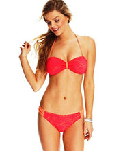 Load image into Gallery viewer, California Waves Junior&#39;s Crochet Lace Side-tab Bottom, Coral, XL
