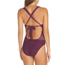 Load image into Gallery viewer, Becca Women&#39;s Color Play Crochet Tie-Front One-Piece Swimsuit, Purple, M
