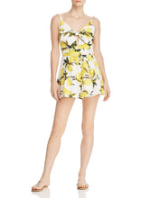 Load image into Gallery viewer, Helen Owen x AQUA Tie-Front Lemon Print Romper, Lemon Yellow, Medium
