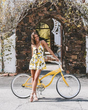 Load image into Gallery viewer, Helen Owen x AQUA Tie-Front Lemon Print Romper, Lemon Yellow, Medium
