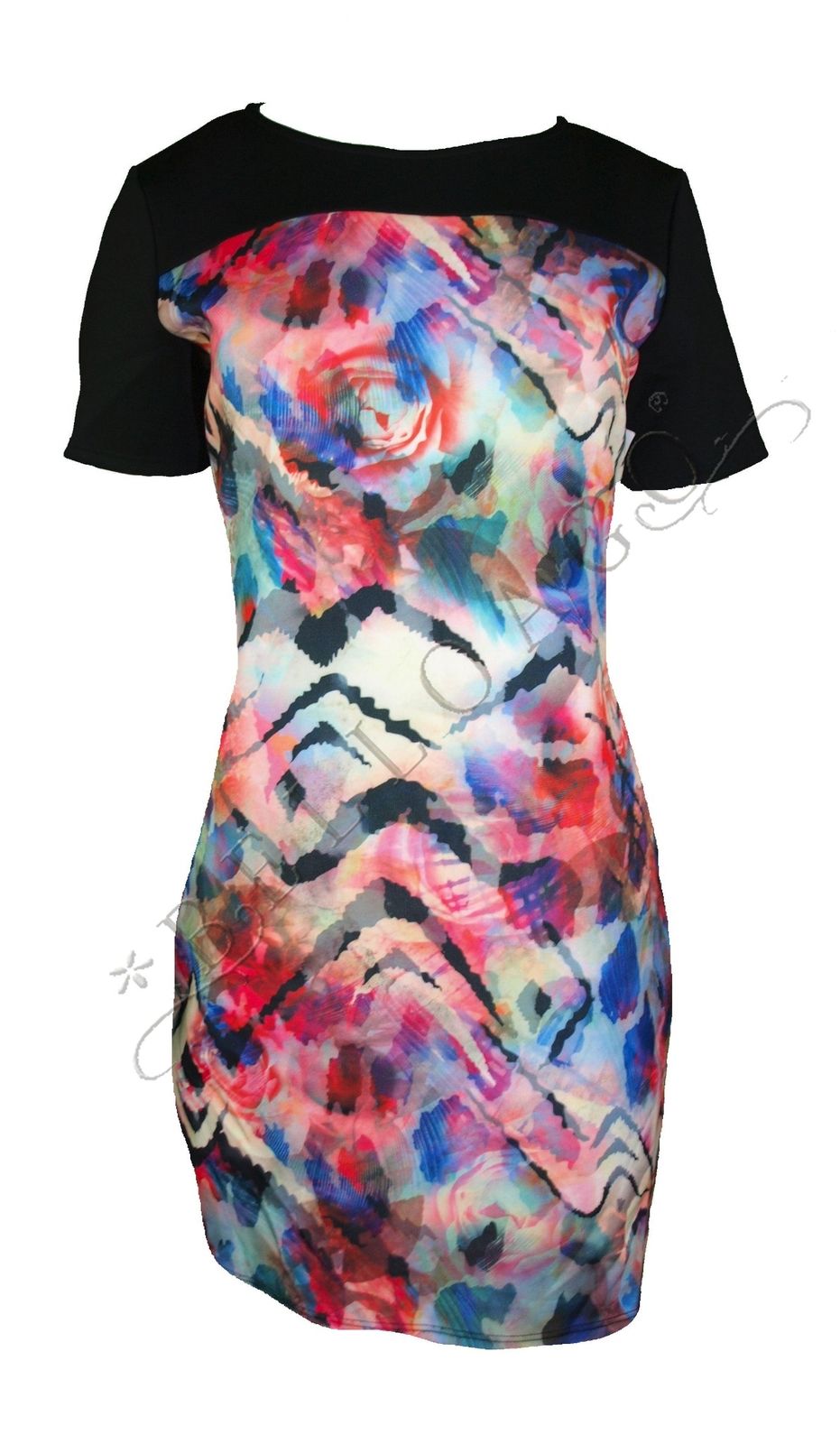 Ooberswank Women's Print Scuba Sheath Dress, Animal Abstract Print, L