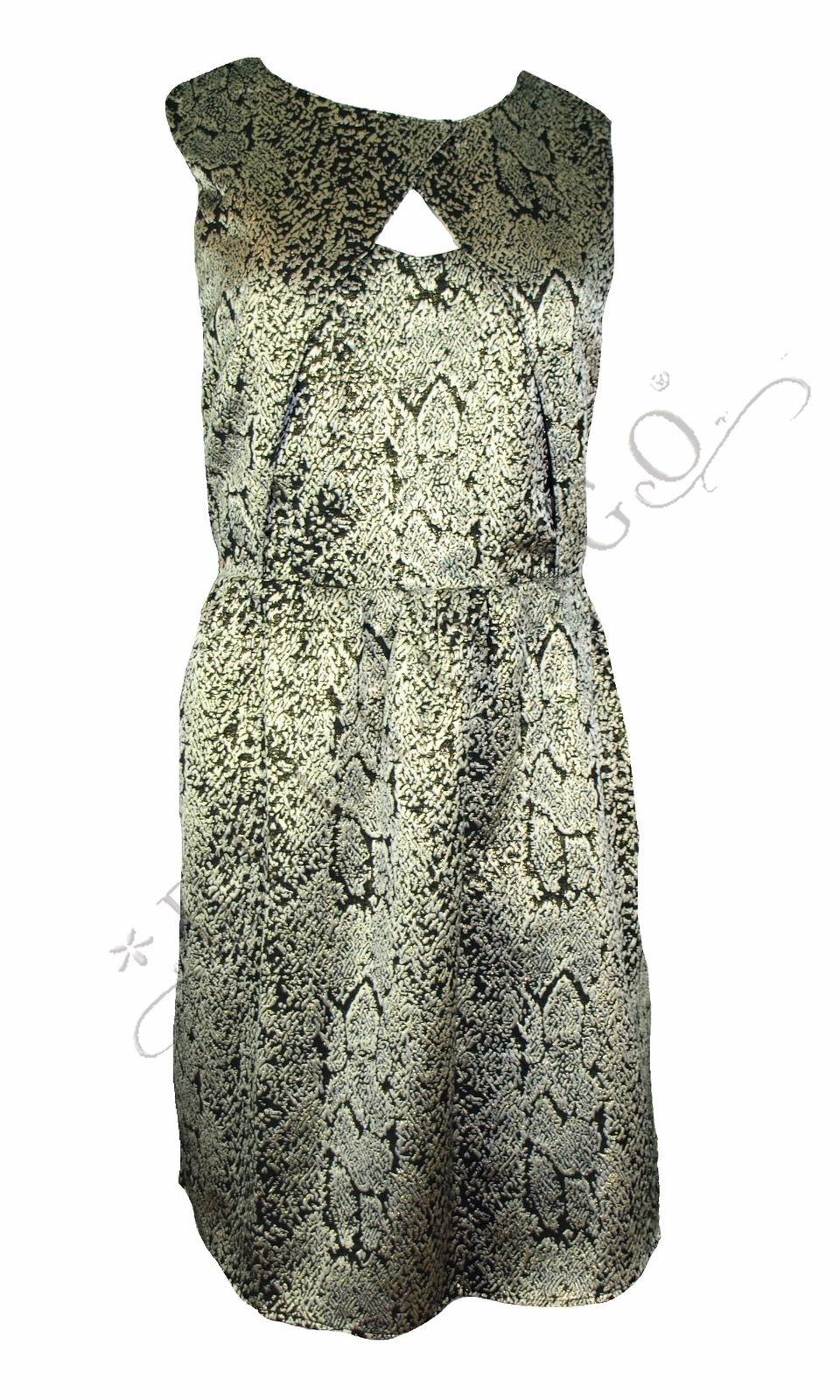Moon Women's Keyhole Textured Fit Flare Dress, Black/Gold, Large