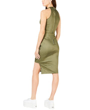 Load image into Gallery viewer, La La Anthony Women&#39;s High-Neck Sleeveless Lace-Up Dress, Olive, S
