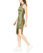 Load image into Gallery viewer, La La Anthony Women&#39;s High-Neck Sleeveless Lace-Up Dress, Olive, S
