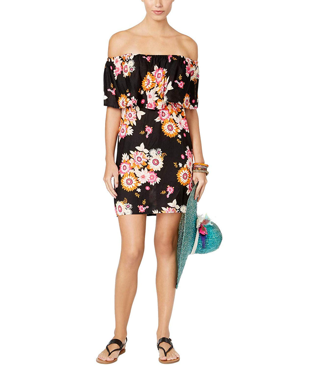 Raviya Women's Floral-Print Off-The-Shoulder Cover-Up, Black, M