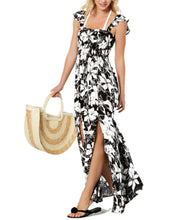 Load image into Gallery viewer, Raviya Women&#39;s Printed Smocked Ruffle Maxi Dress Cover Up, Black, S
