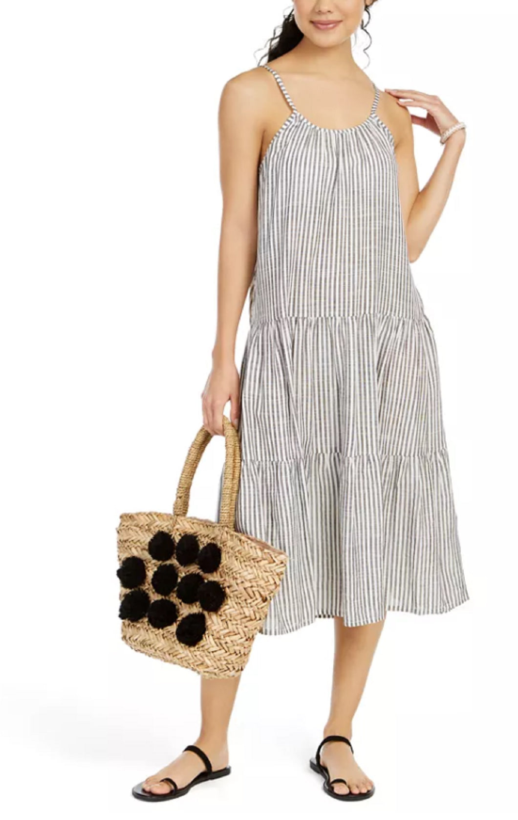 Raviya Women's Sleeveless Striped Cotton Cover-Up Midi Dress, XL