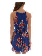 Load image into Gallery viewer, Bcx Dress Women&#39;s Floral Sleeveless Halter Mini Fit + Flare Dress, Juniors L, Blue
