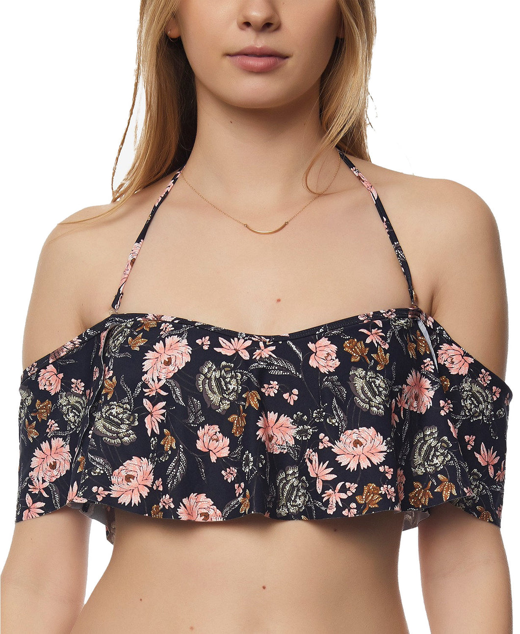 O'Neill Women's Colleen Flounce Bikini Top, Black, L