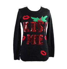 Load image into Gallery viewer, Planet Gold Juniors' Kiss Me Holiday Acrylic Sweater, Black, XS
