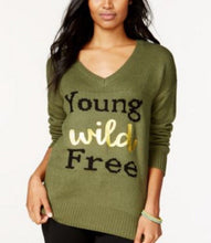 Load image into Gallery viewer, Oh! Mg Juniors' Wild Foil Graphic Pullover Sweater Dark Green, Large

