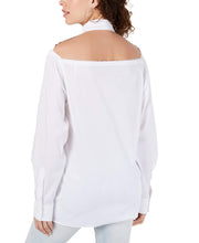 Load image into Gallery viewer, Kendall + Kylie Women‘s Cotton Cutout-Back Button Down Shirt, White, M
