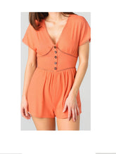 Load image into Gallery viewer, Lost + Wander Women's Coast to Coast Linen Blend Romper, Coral, S
