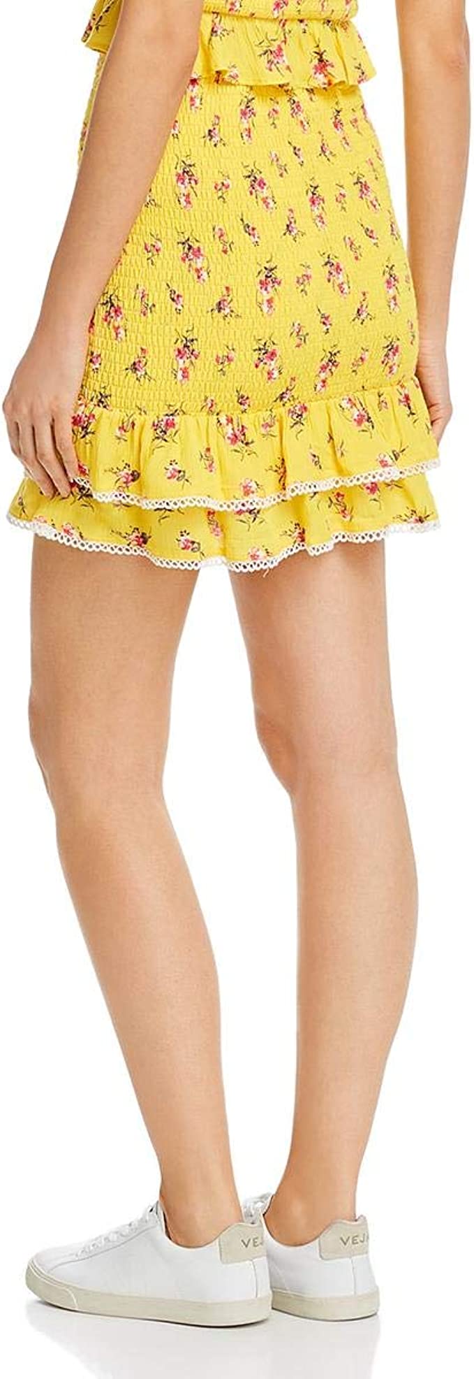 Lost + Wander Women's Mango Tango Floral Printed Smocked Mini Skirt, Yellow, S