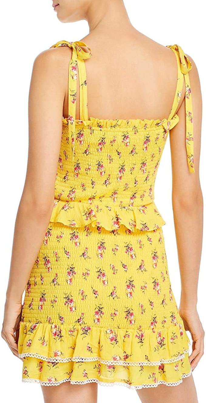 Lost + Wander Women's Mango Tango Smocked Floral Tank Top, Yellow Small
