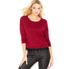 Load image into Gallery viewer, Made For Impulse Women's Scoop-Neck Lace Trim  Sweater, Wine, M
